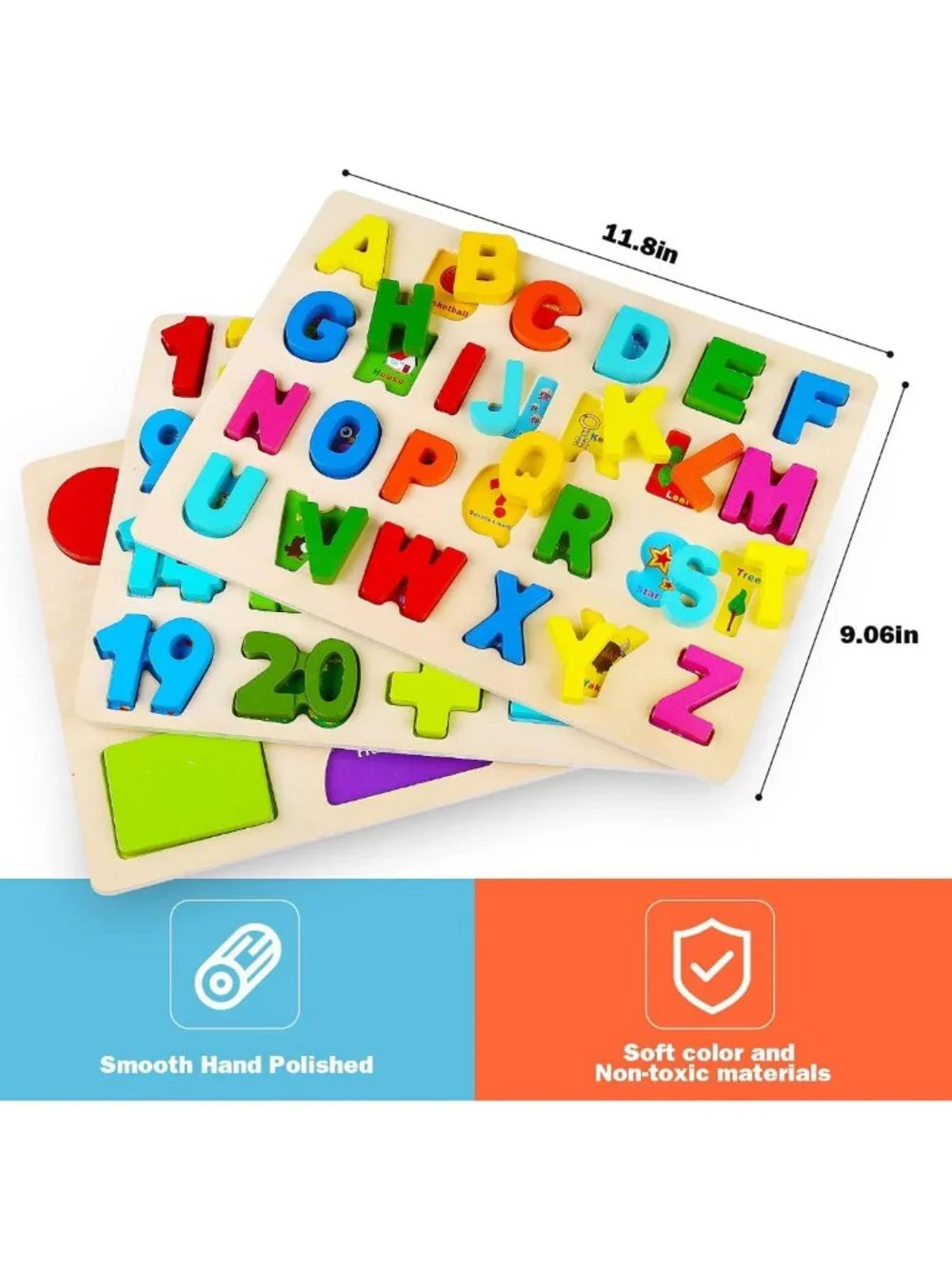 Wooden Alphabet & Number Puzzles for Toddlers, Montessori Learning Toys for Ages